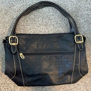 Marino Orlandi Black leather w/Gold hardware Large Bag logo embossed